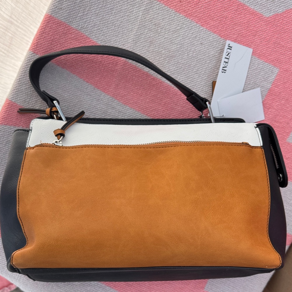 JustFab Black and Tan Shoulder Bag